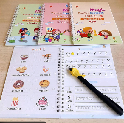 Magic Book Set – Reusable Calligraphy Writing Kit (4 Books + 10 Refills + Pen + Grip)